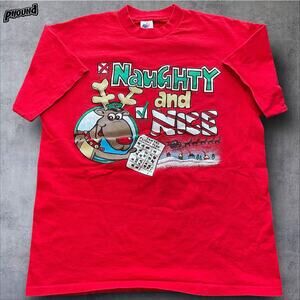 Vtg Naughty and Nice Christmas Shirt Men XL Short Sleeve 90s